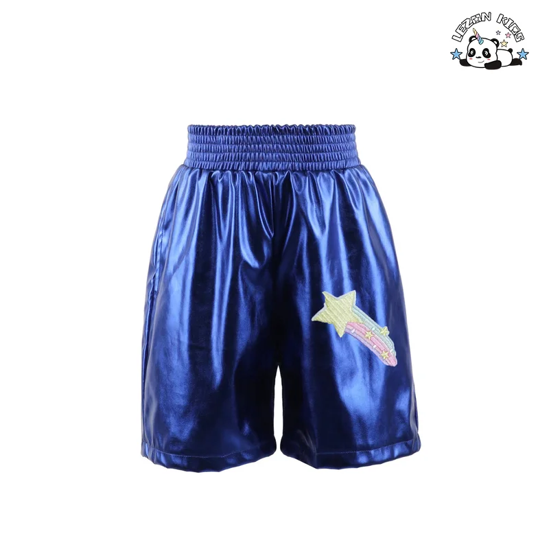 LEZONKIDS - Explosão de Novo Produto Adesivo Metálico Brilhante Garotas em Shorts de Spandex Fotos Shorts de Garotas
